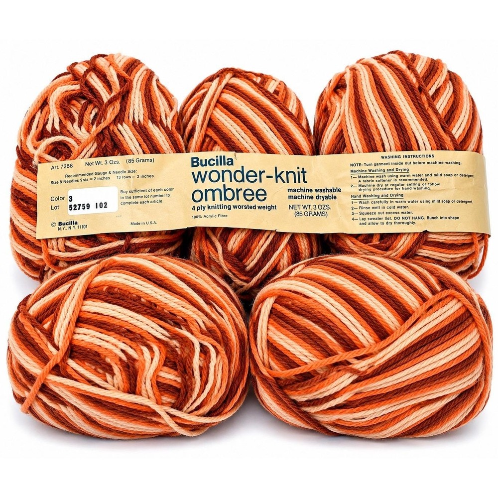 Vintage Bucilla Wonder Knit Ombree Yarn Lot 5 Rust Orange Brown Worsted USA